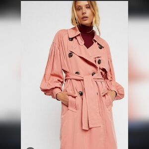 Free People Women's Small Pink Trench Coat-Small fp204‎